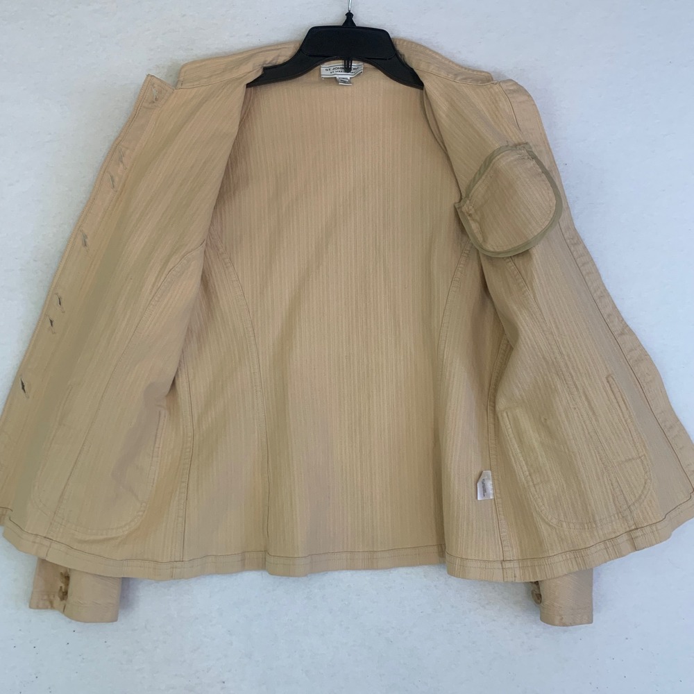 Vintage St. John Sport Jacket Large Beige Cotton Safari Blazer Textured Knit - Picture 2 of 12